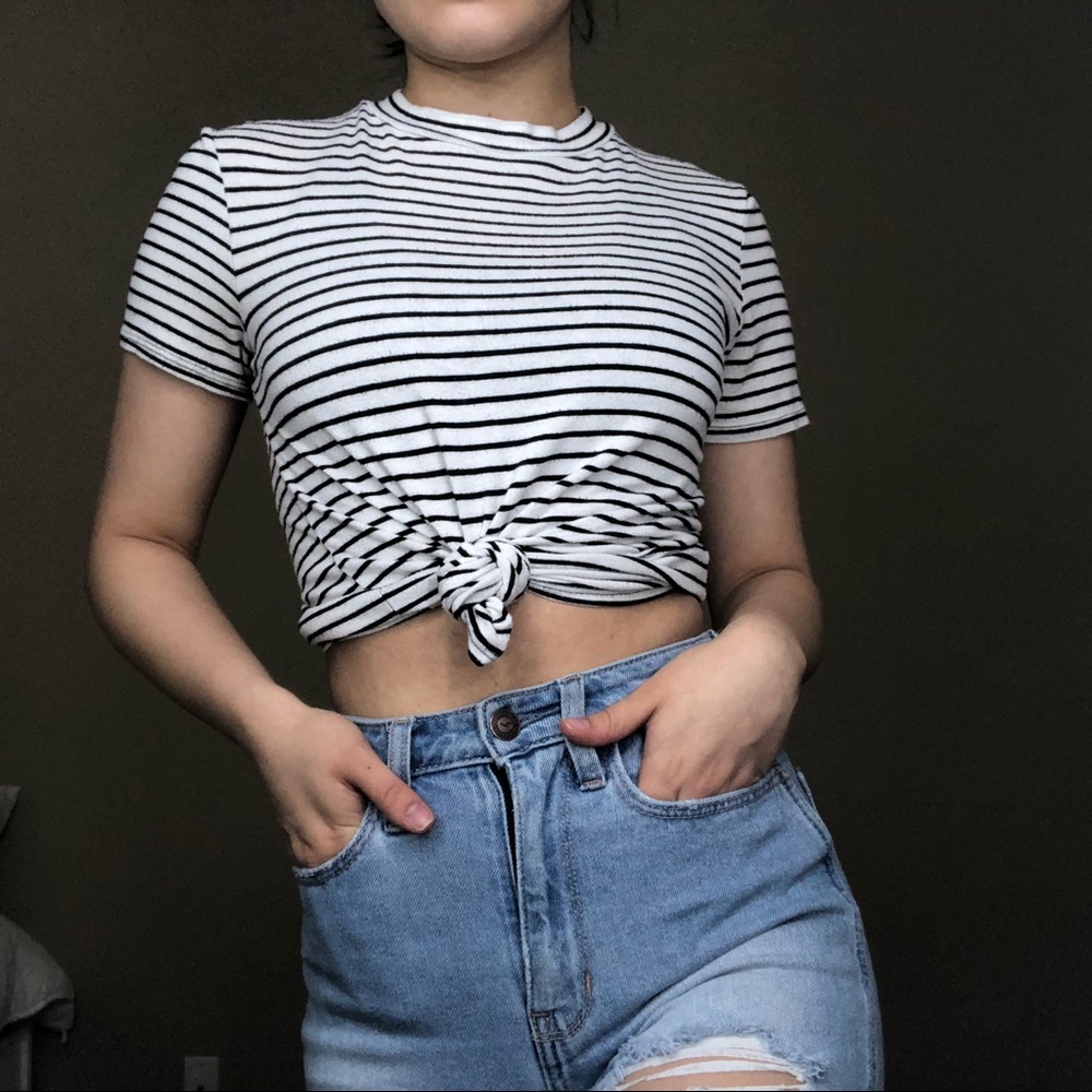 high neck stripe shirt